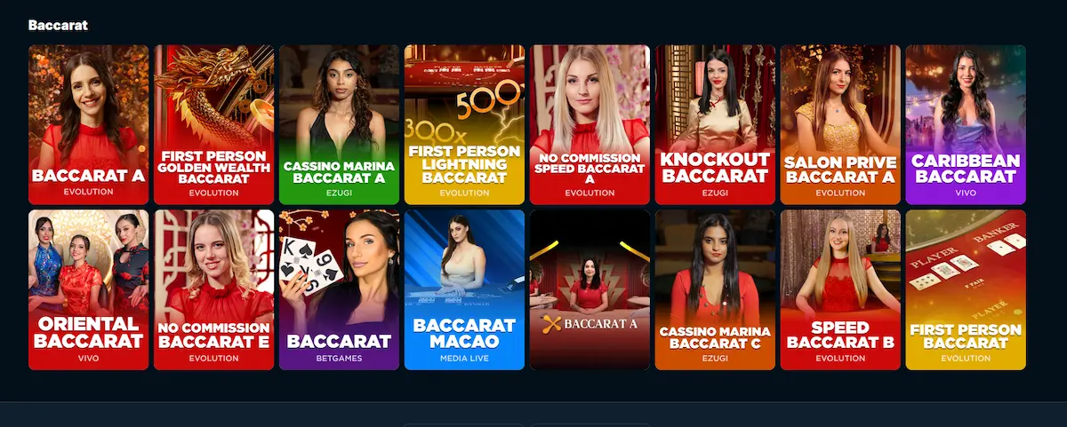 Živé baccarat stoly ve Spinny Casino